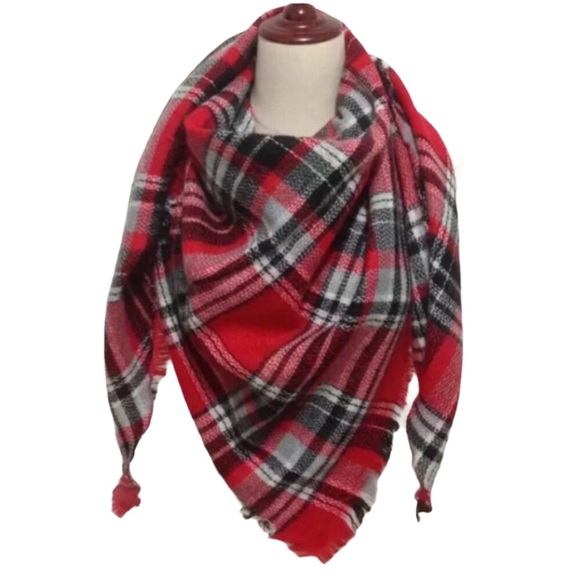 Accessories | Red Black Plaid Scarf Wrap Osu Uga Georgia New | Poshmark